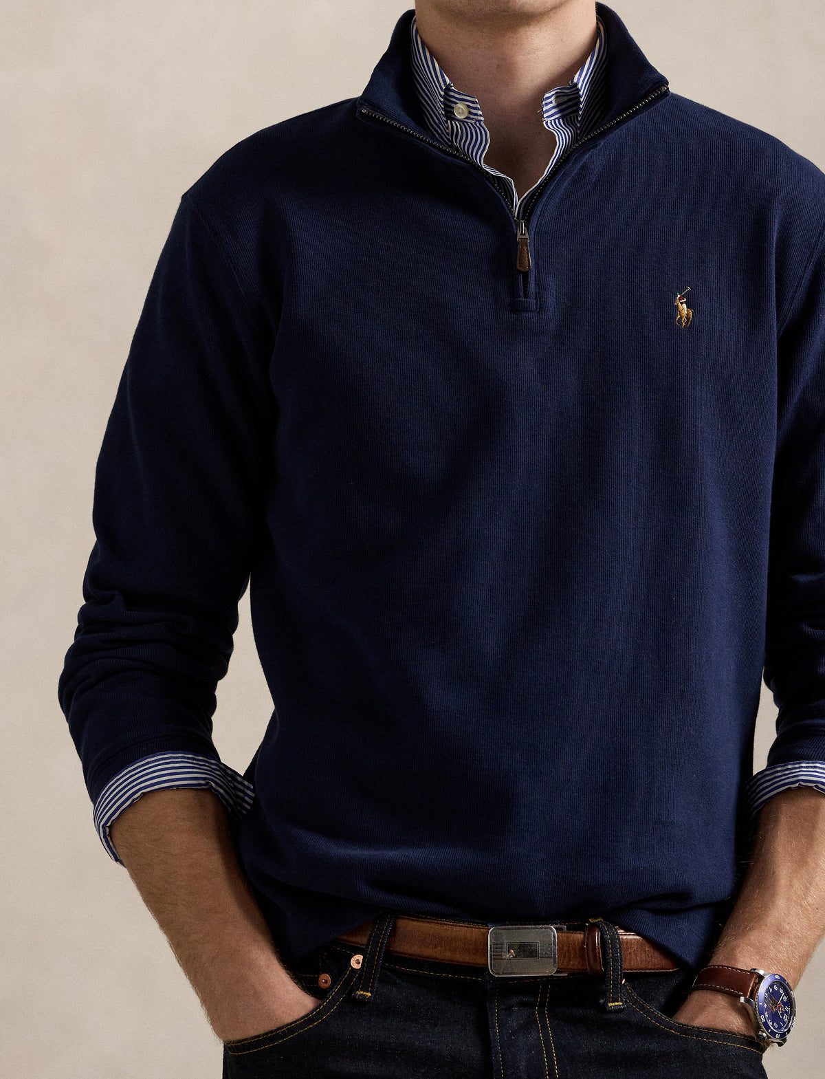 Polo Ralph Lauren - Premium Estate-Rib Knit Quarter Zip Jumper - Navy