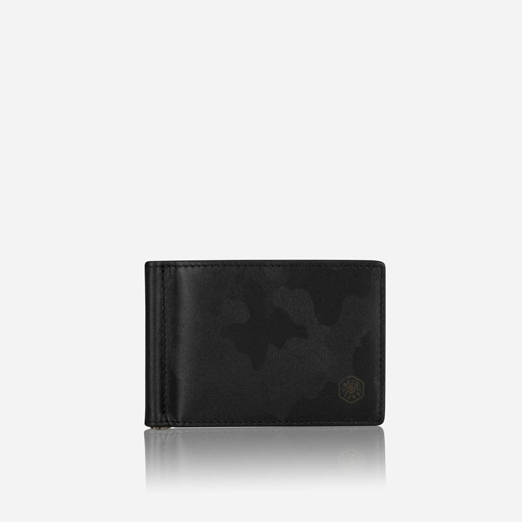 Jekyll and Hide - Leather Money Clip Wallet - Mocha | Black | Camo Black | Tan side view of black leather wallet