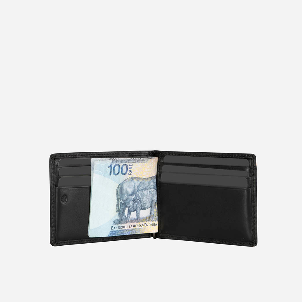 Jekyll and Hide - Leather Money Clip Wallet - Mocha | Black | Camo Black | Tan with cash and card slots displayed.