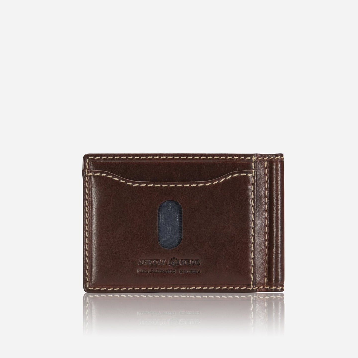 Jekyll and Hide - Leather Money Clip Wallet - Mocha | Black | Camo Black | Tan - front view of brown leather wallet