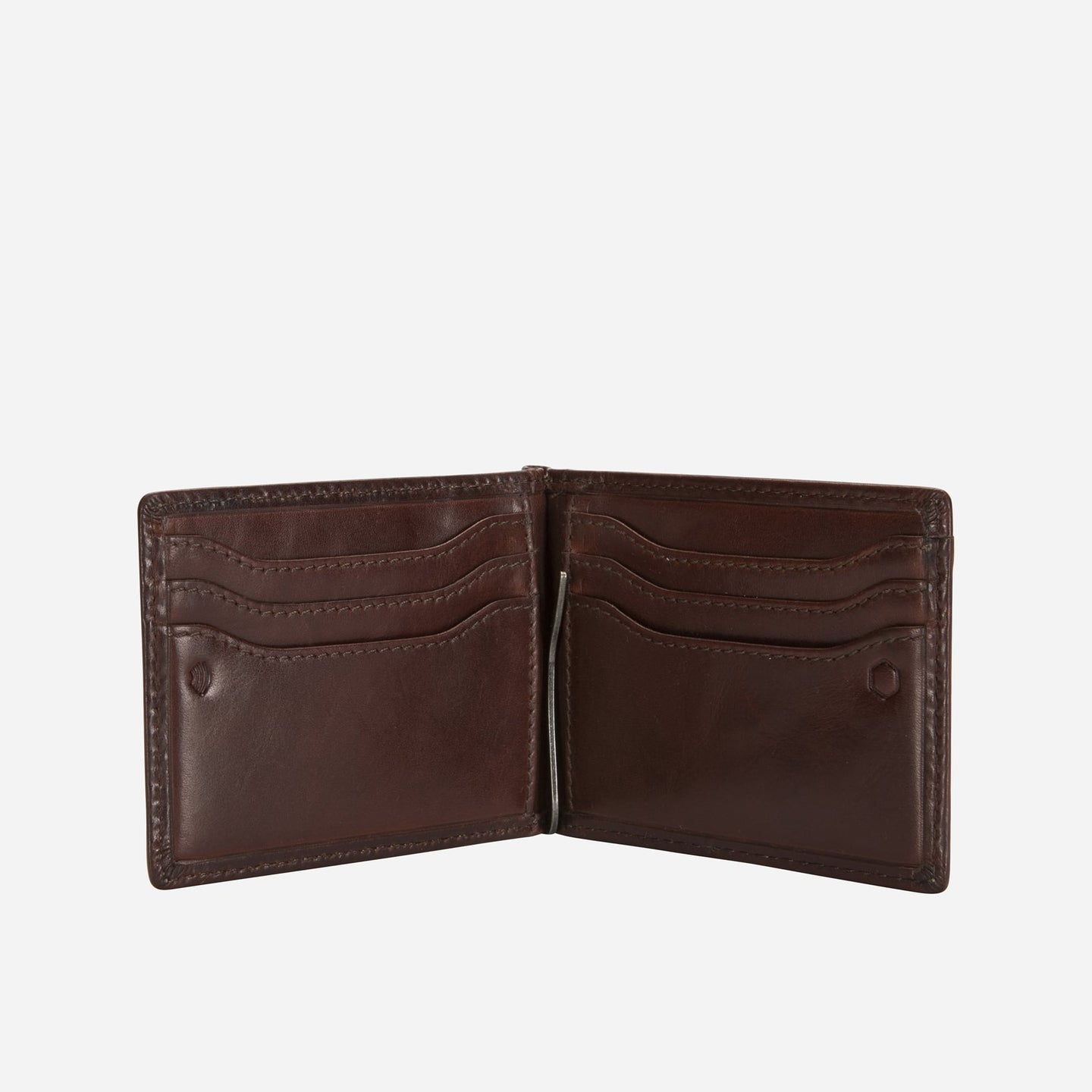 Jekyll and Hide - Leather Money Clip Wallet - Mocha | Black | Camo Black | Tan - open view showcasing card slots.