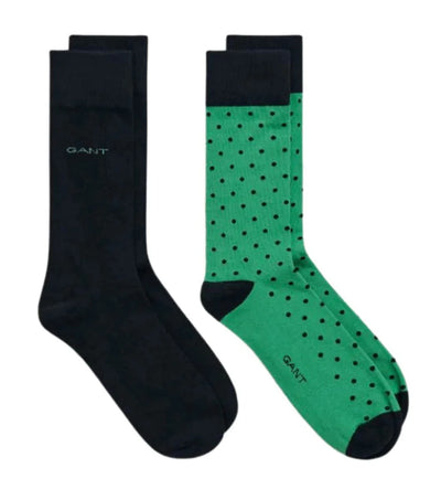 GANT - 2 Pack Dot & Solid Socks - Deep Green & Navy - Size 43-45