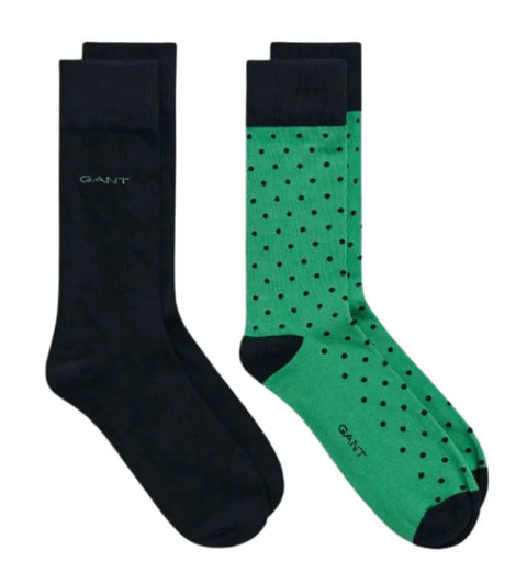 GANT - 2 Pack Dot & Solid Socks - Deep Green & Navy - Size 43-45