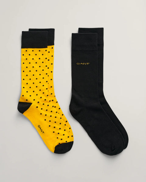 2 Pack Dot and Solid Socks - Medal Yellow and Black