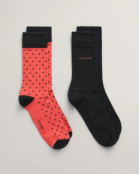 GANT - 2 Pack Dot and Solid Socks - Sunset Pink and Black