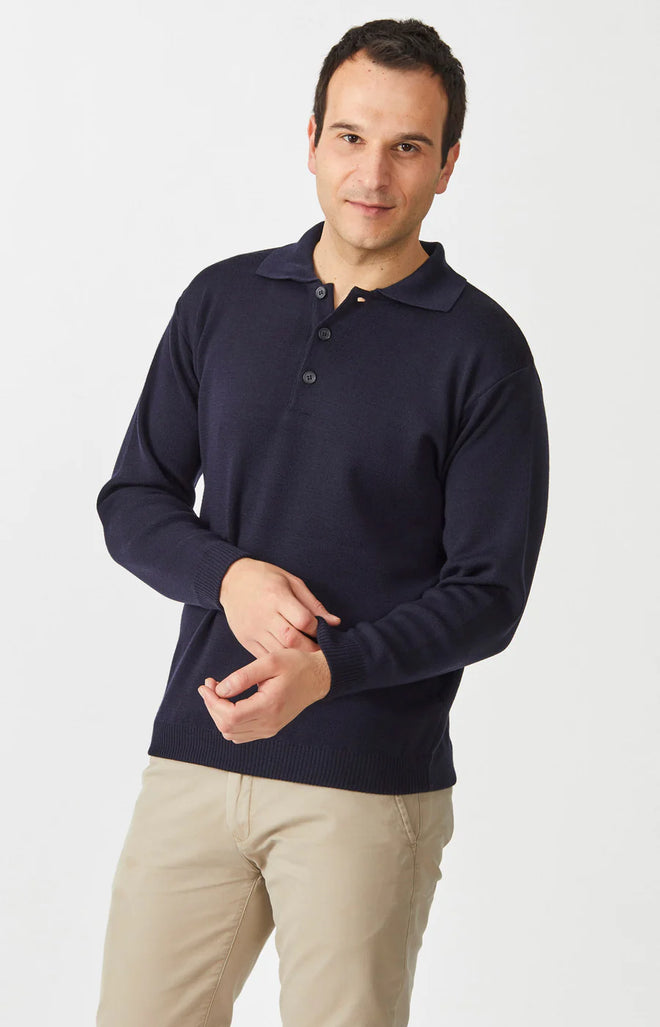 Aklanda - Merino Button polo Sweater - Navy