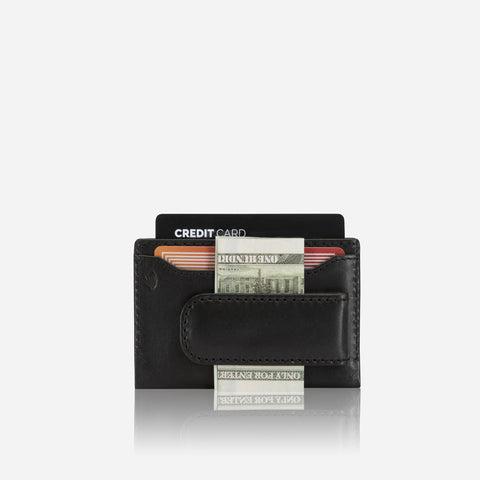 Jekyll and Hide - Money Clip Card Holder - Black | Mocha | Tan showcasing sleek design with cards and cash.