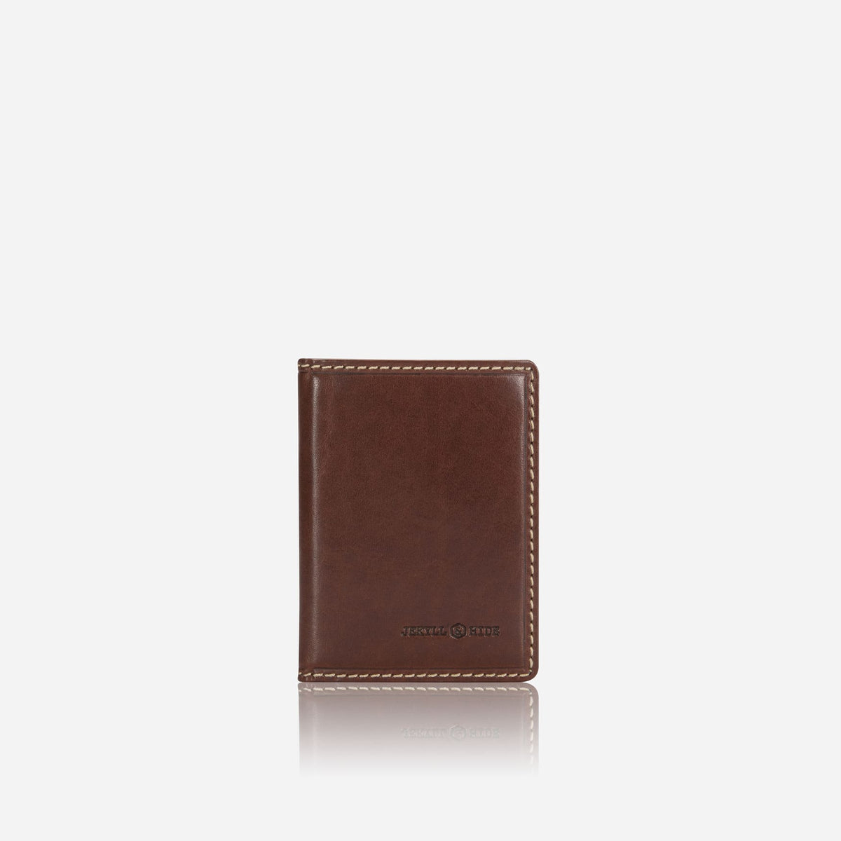Jekyll & Hide - Slim Elasticated Card Holder - Mocha | Black | Tan, stylish brown leather wallet with distinctive stitching.