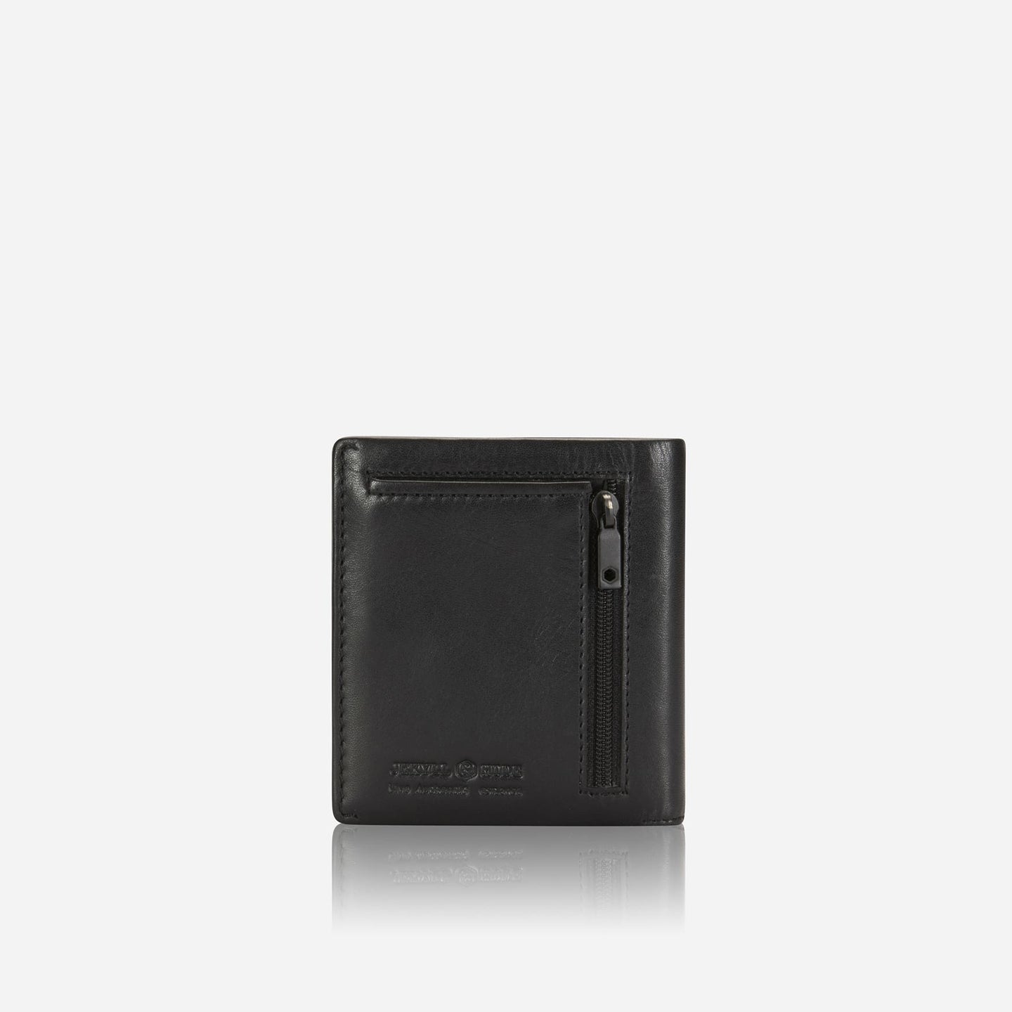 Jekyll and Hide - Slim Bifold Card Holder With Coin Purse - Black | Tan | Mocha in sleek black leather with zippered pocket.