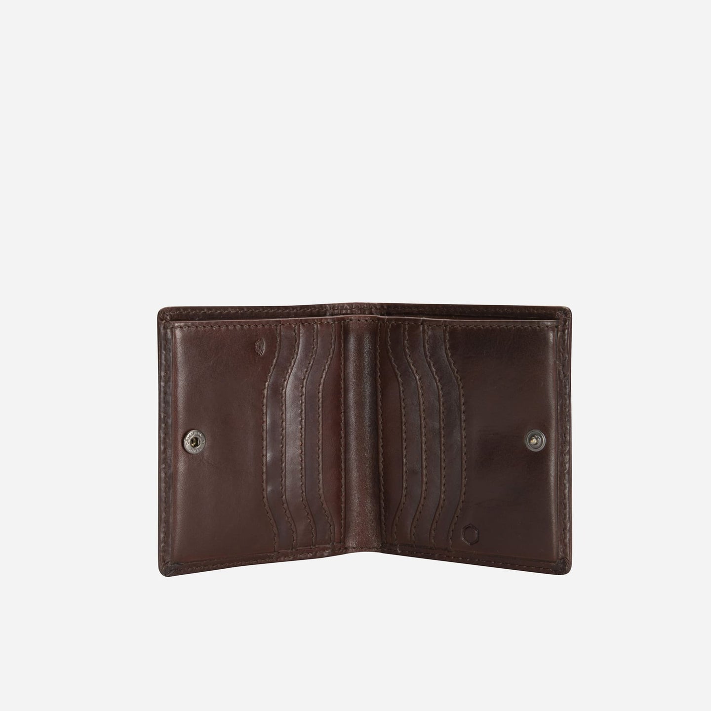 Jekyll and Hide - Slim Bifold Card Holder With Coin Purse - Black | Tan | Mocha open view showing card slots and coin purse.
