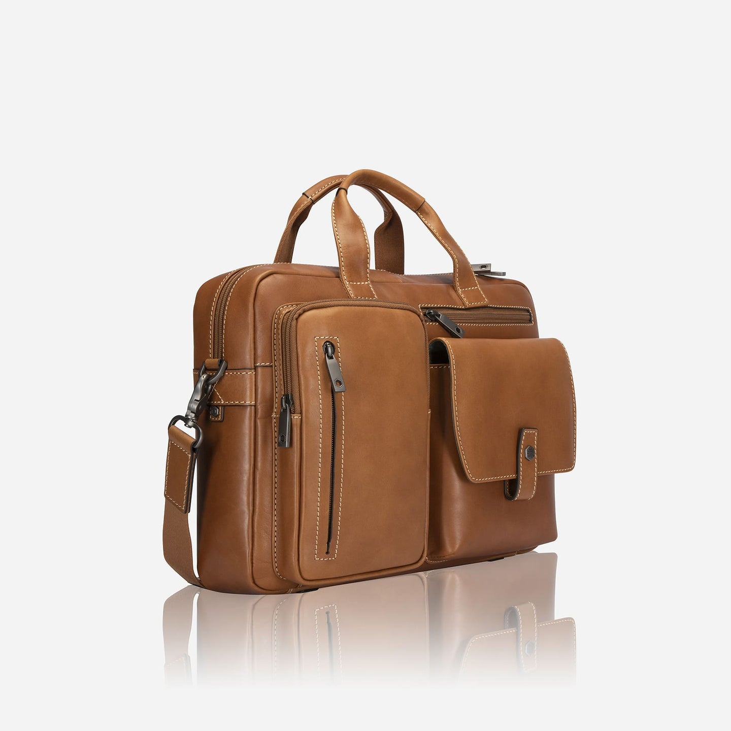 Jekyll and Hide - Medium Laptop Briefcase - Colt | Mocha showing stylish design with compartments and zips.