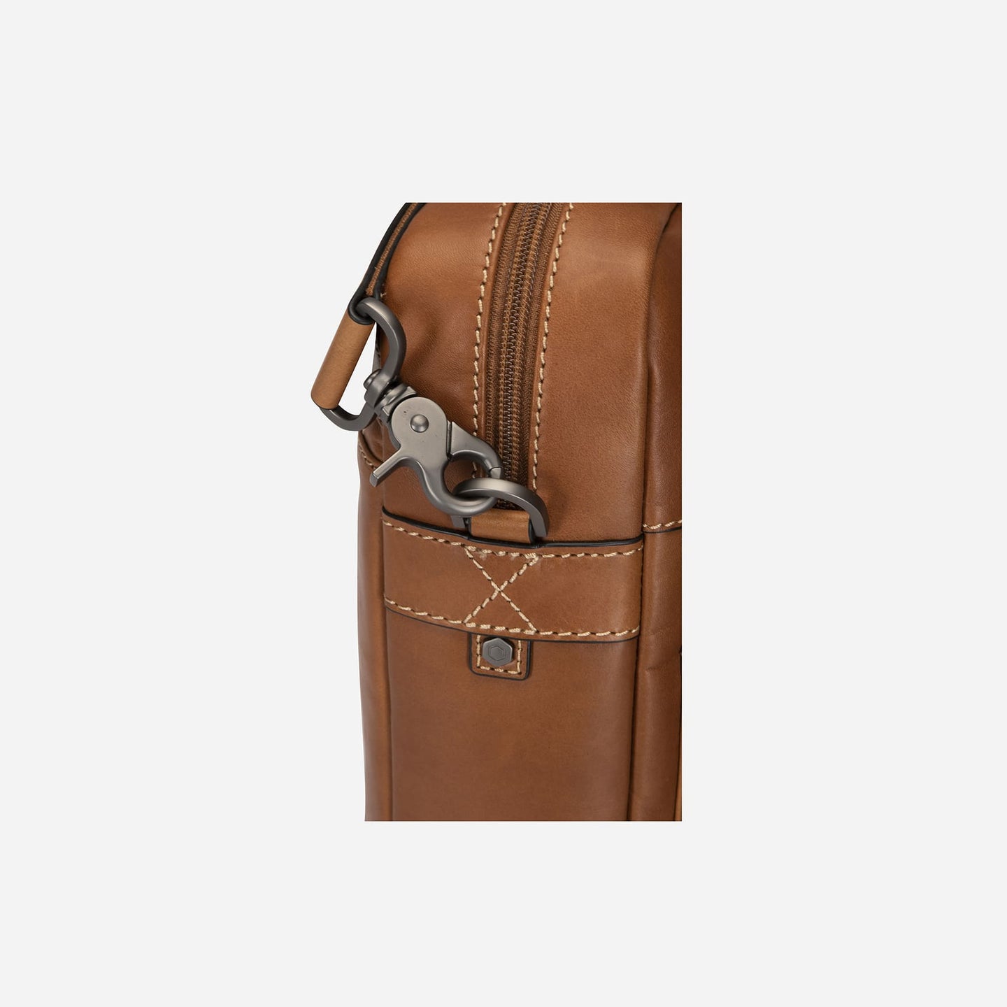 Jekyll and Hide - Medium Laptop Briefcase - Colt | Mocha side view showcasing zipper and stylish leather finish.