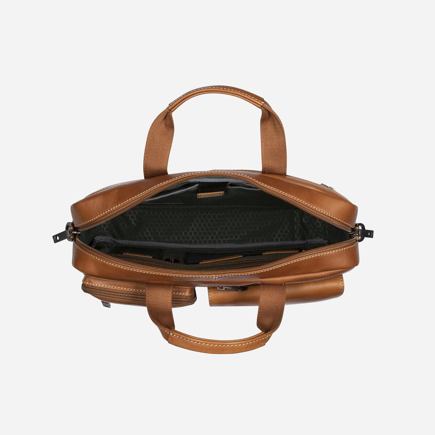 Jekyll and Hide - Medium Laptop Briefcase - Colt | Mocha interior compartments and zips view, stylish design.