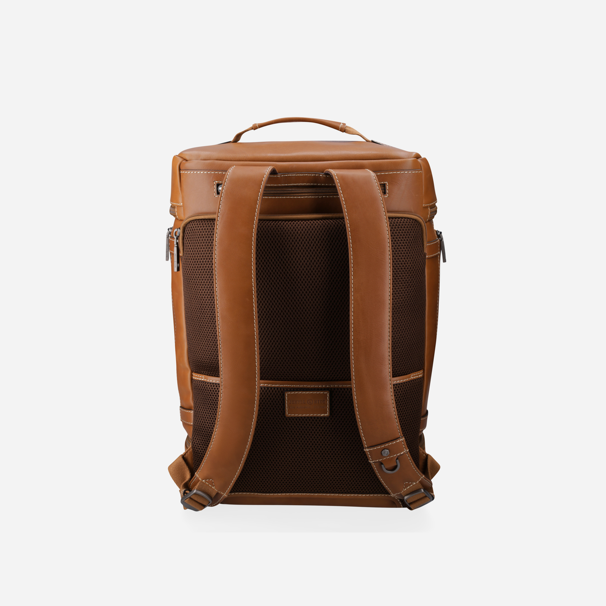 Jekyll and Hide - Large Travel Backpack - Colt - OVERSIZE PARCEL viewed from the back, showcasing luxurious leather and mesh design.