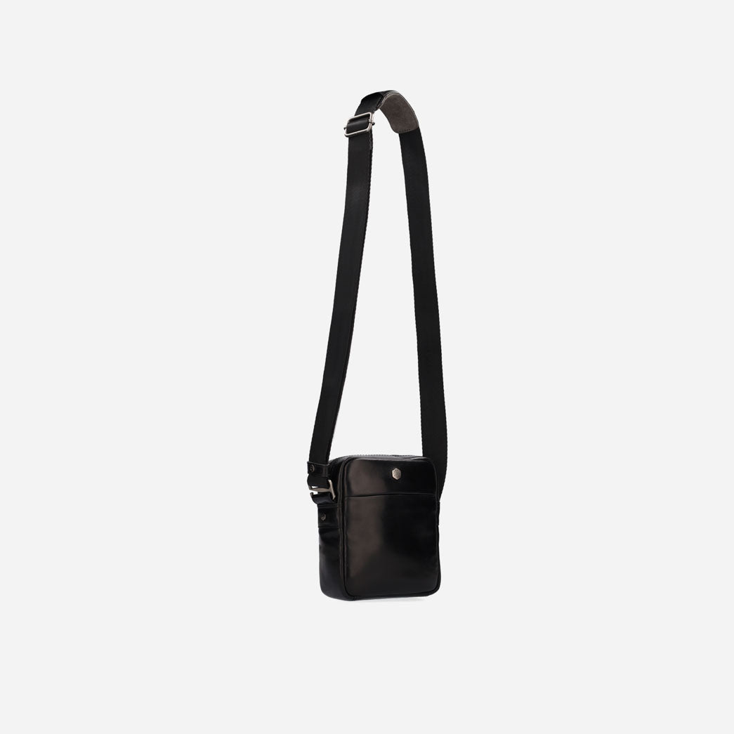 Jekyll and Hide - Small Crossbody Organiser - Mocha | Tan | Black in classic black with adjustable strap.