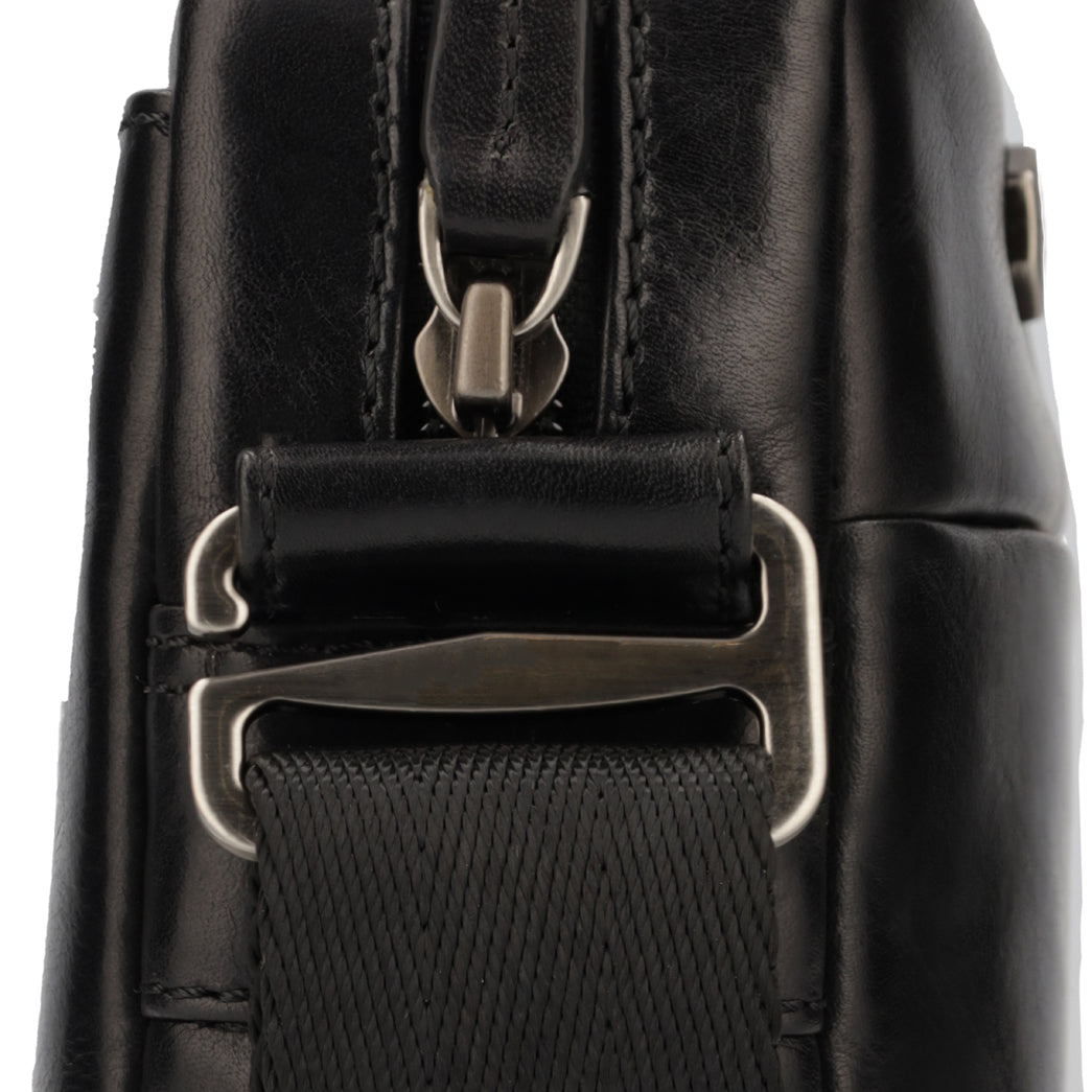 Jekyll and Hide - Small Crossbody Organiser - Mocha | Tan | Black hardware detail on the black leather crossbody bag.