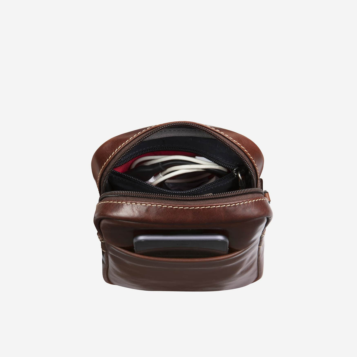 Jekyll and Hide - Small Crossbody Organiser - Mocha | Tan | Black interior view showing spacious design and organization.