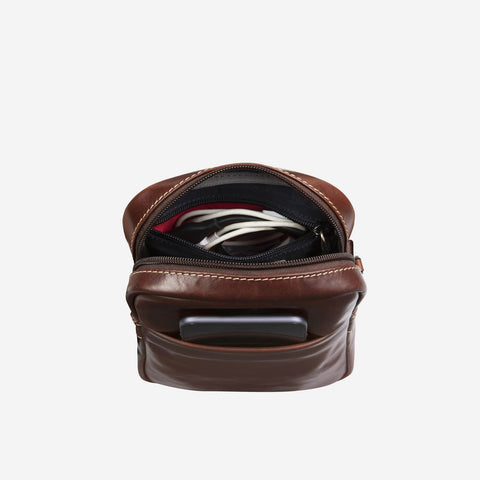 Jekyll and Hide - Small Crossbody Organiser - Mocha | Tan | Black interior view showing spacious design and organization.