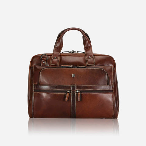 Jekyll and Hide - Large Multi Compartment Briefcase - Mocha | Colt - OVERSIZE PARCEL in rich brown leather.