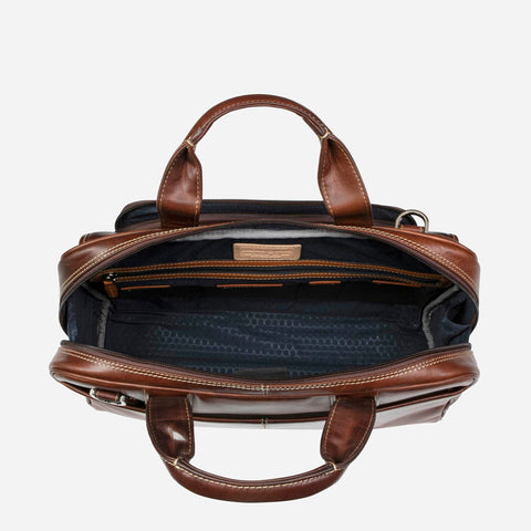Jekyll and Hide - Large Multi Compartment Briefcase - Mocha | Colt - OVERSIZE PARCEL interior view showing spacious compartments.