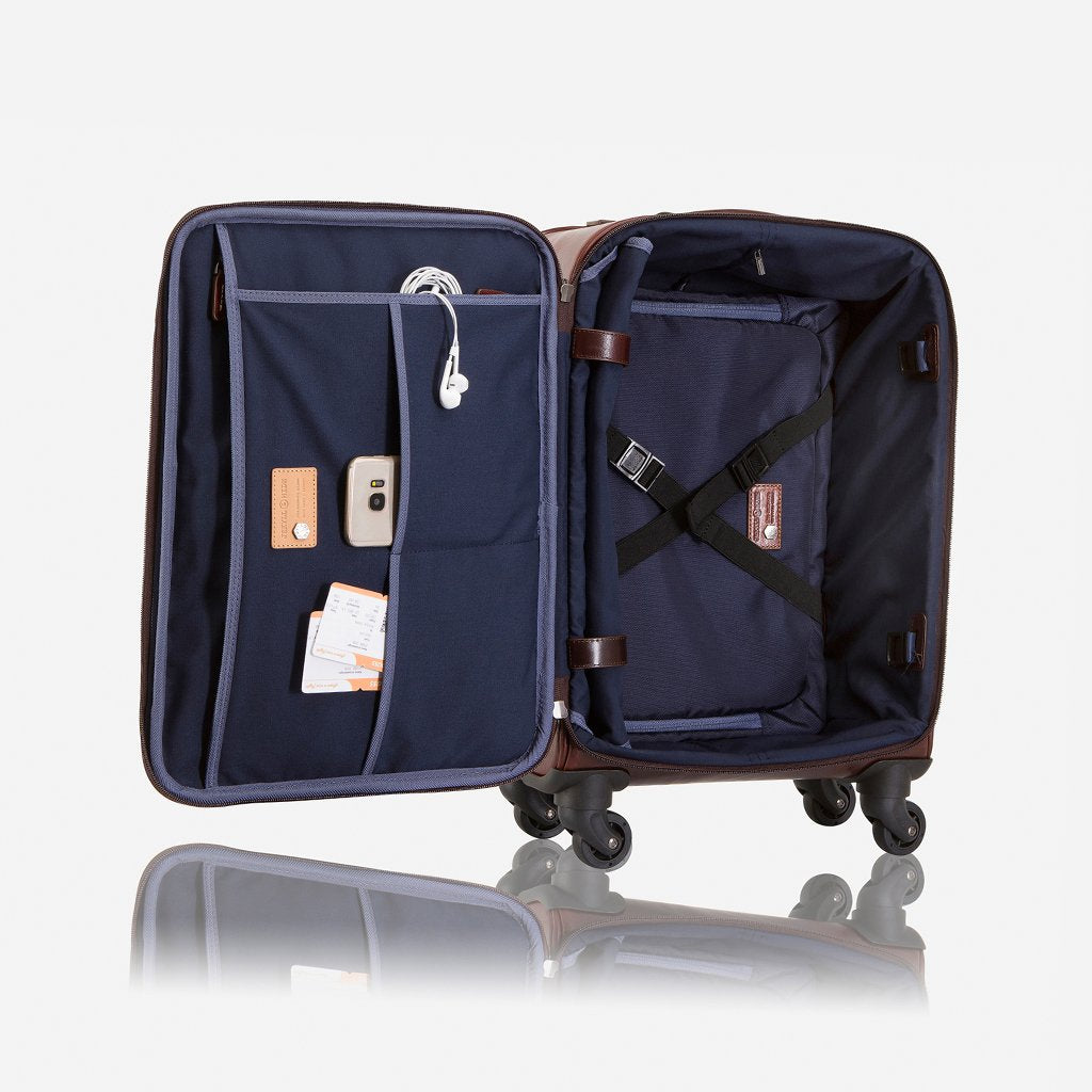 Jekyll and Hide - 4 Wheel Cabin Trolley 50cm - Tobacco - OVERSIZE PARCEL interior view with compartments.