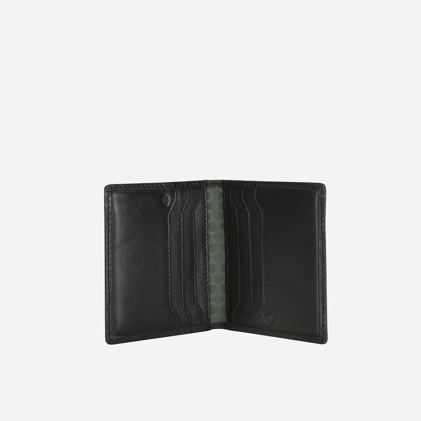 Jekyll and Hide - Slim Card Holder - Tan | Black | Mocca opened view showcasing card slots and refined leather design.