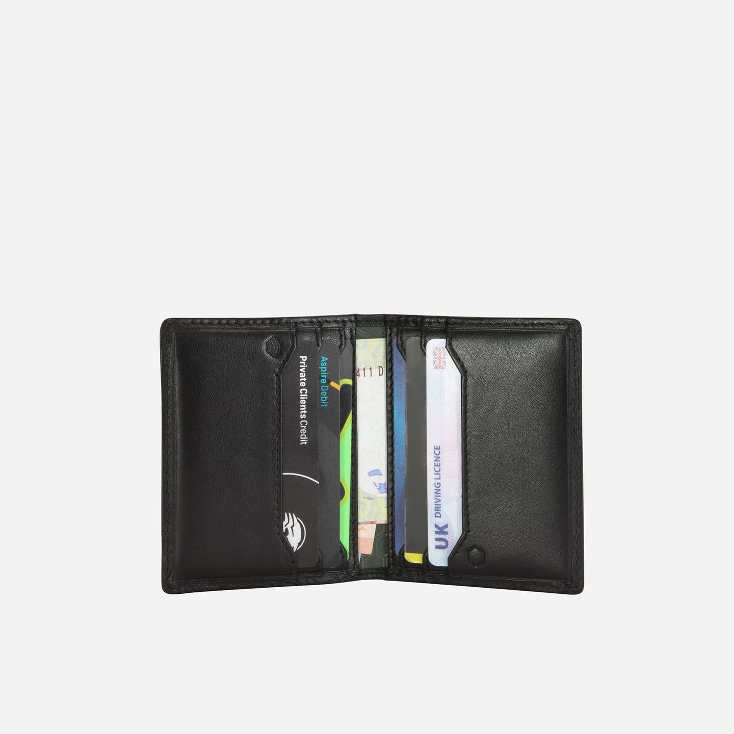 Jekyll and Hide - Slim Card Holder - Tan | Black | Mocca interior view showing card slots and cash compartment.
