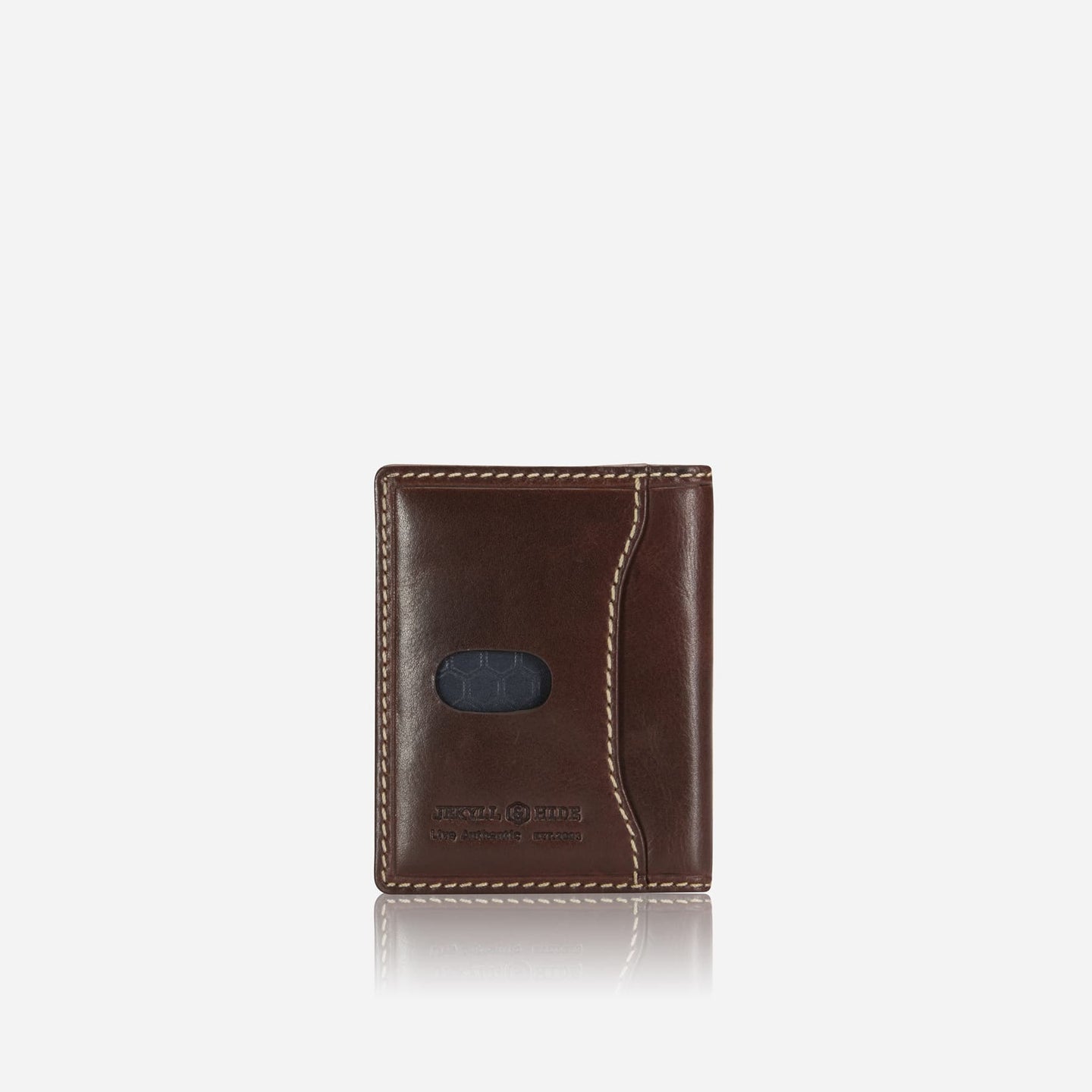 Jekyll and Hide - Slim Card Holder - Tan | Black | Mocca in brown leather with hidden stud closure.