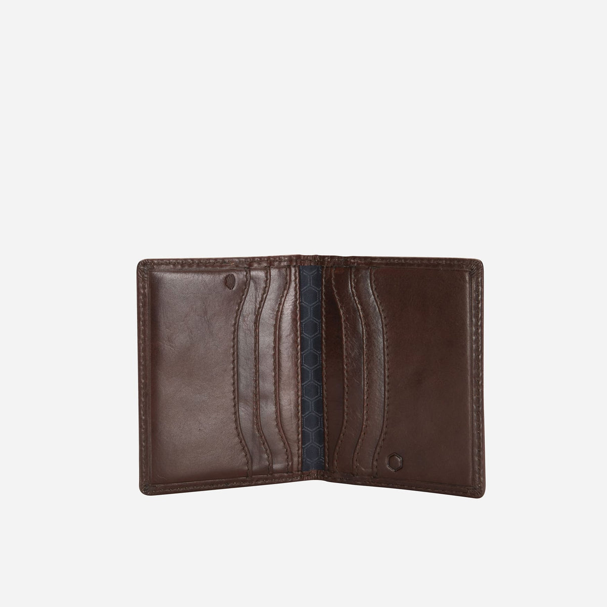 Jekyll and Hide - Slim Card Holder - Tan | Black | Mocca open showing card slots and interior design.