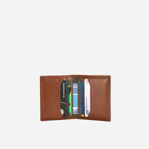 Jekyll and Hide - Slim Card Holder - Tan | Black | Mocca displaying multiple card slots and hidden stud closure.