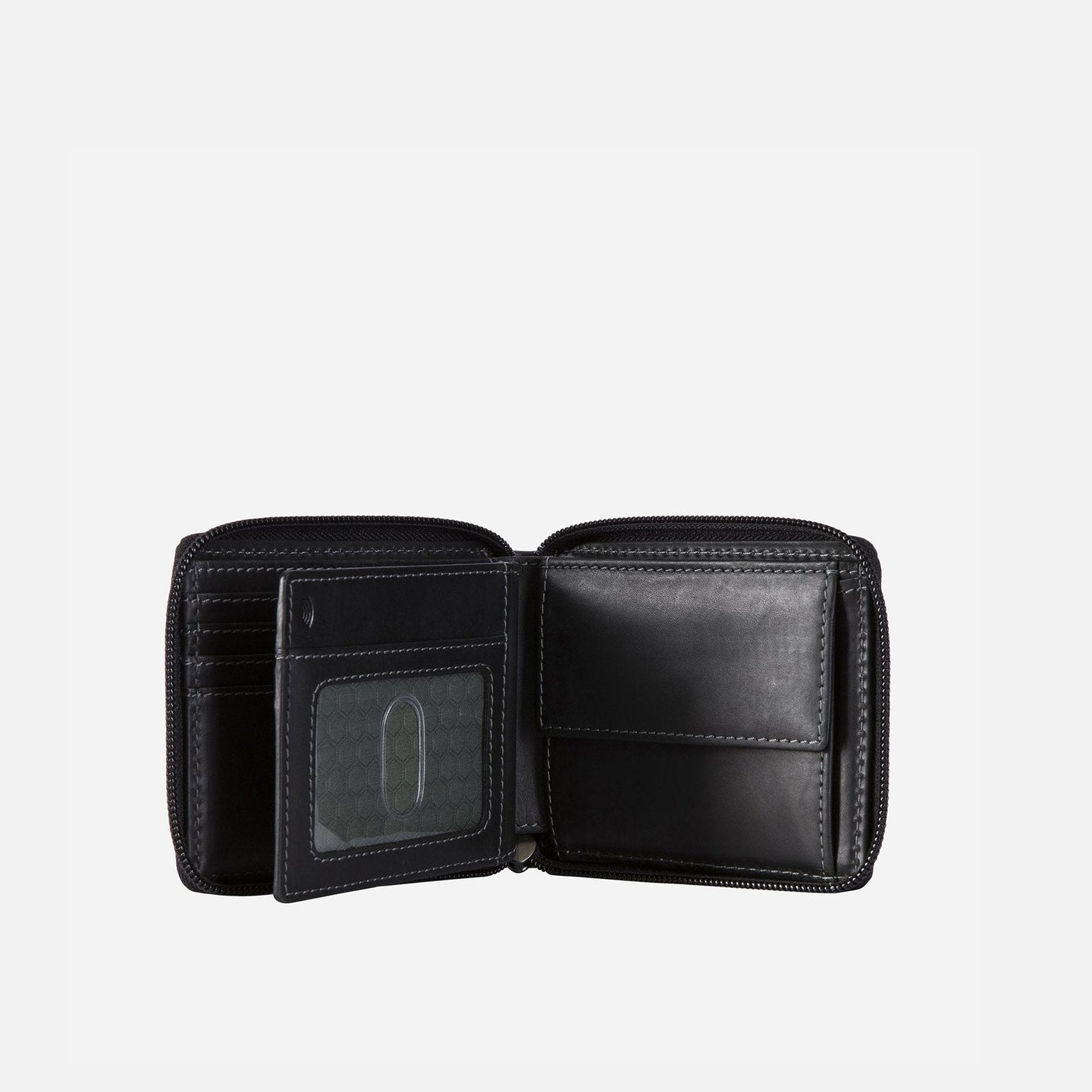 Jekyll and Hide - Large Zip Around Wallet With Coin Pouch - Mocha | Black | Tan interior with compartments for cards and coins.