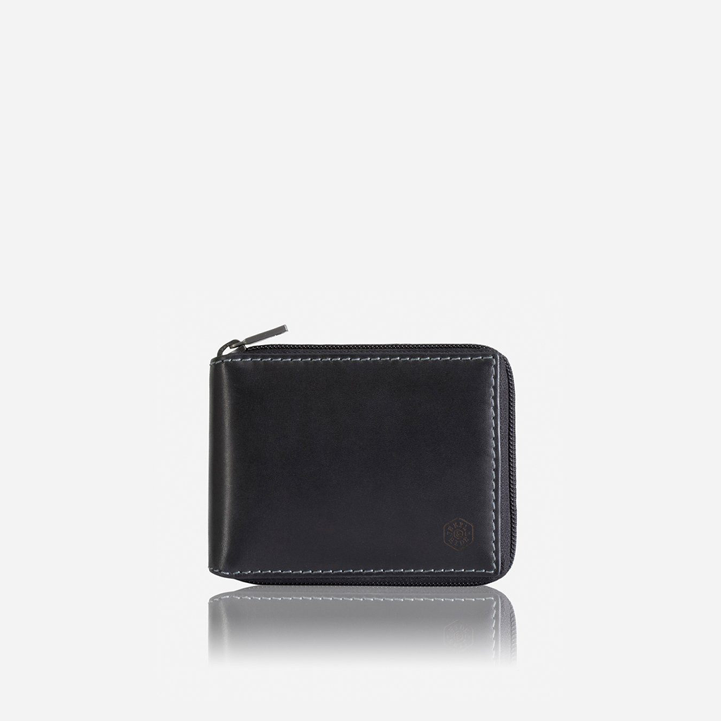 Jekyll and Hide - Large Zip Around Wallet With Coin Pouch - Mocha | Black | Tan in sleek black leather design.