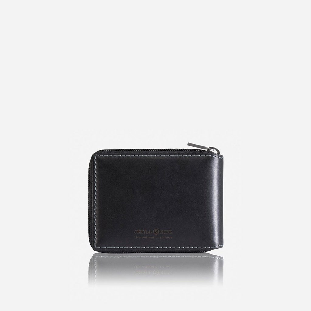 Jekyll and Hide - Large Zip Around Wallet With Coin Pouch - Mocha | Black | Tan, stylish black leather wallet with zipper.