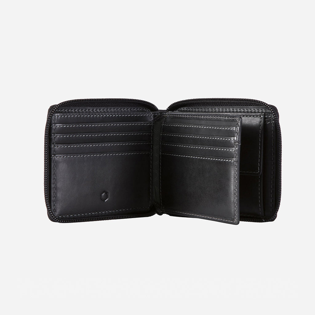 Jekyll and Hide - Large Zip Around Wallet With Coin Pouch - Mocha | Black | Tan interior compartments view