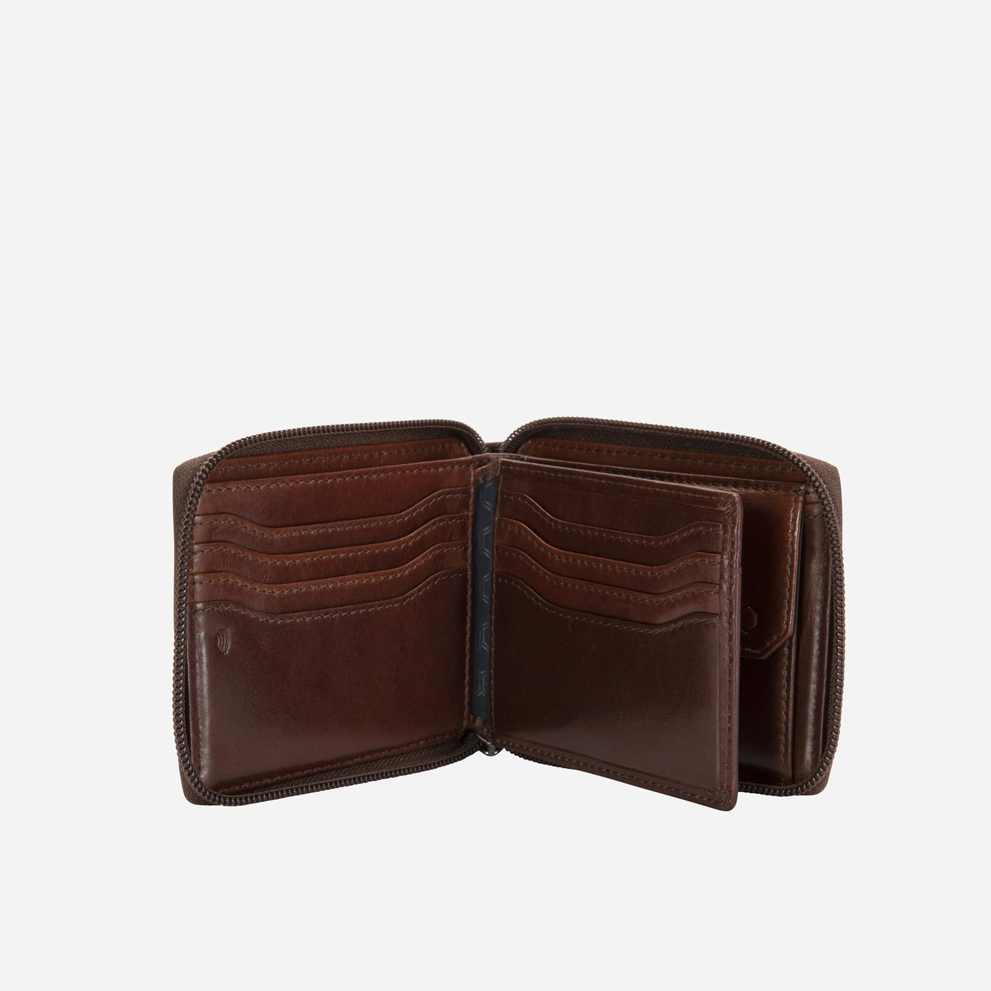 Jekyll and Hide - Large Zip Around Wallet With Coin Pouch - Mocha | Black | Tan interior compartments