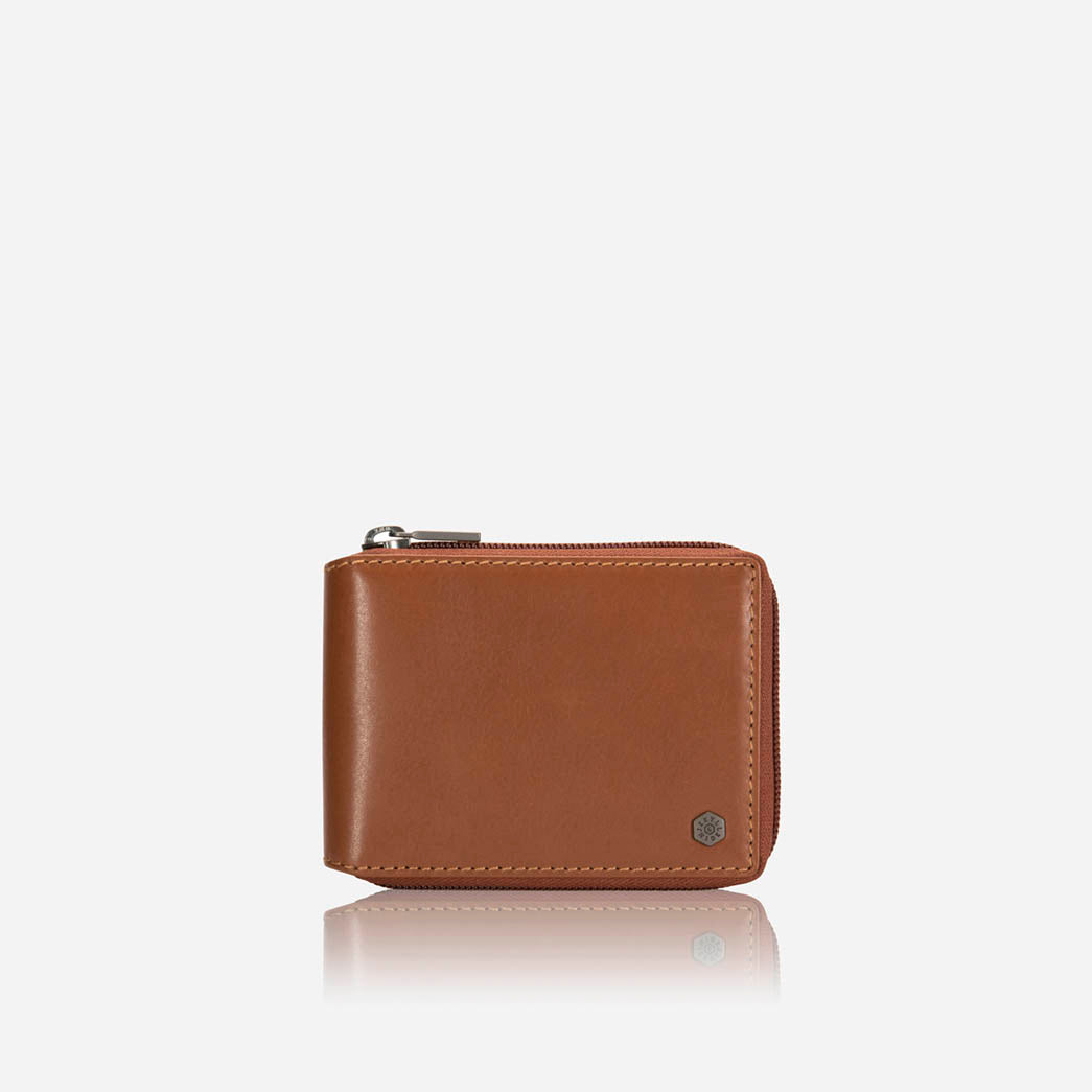 Jekyll and Hide - Large Zip Around Wallet With Coin Pouch - Mocha | Black | Tan in tan leather with zip around closure.