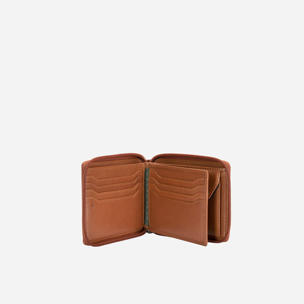 Jekyll and Hide - Large Zip Around Wallet With Coin Pouch - Mocha | Black | Tan open showing compartments