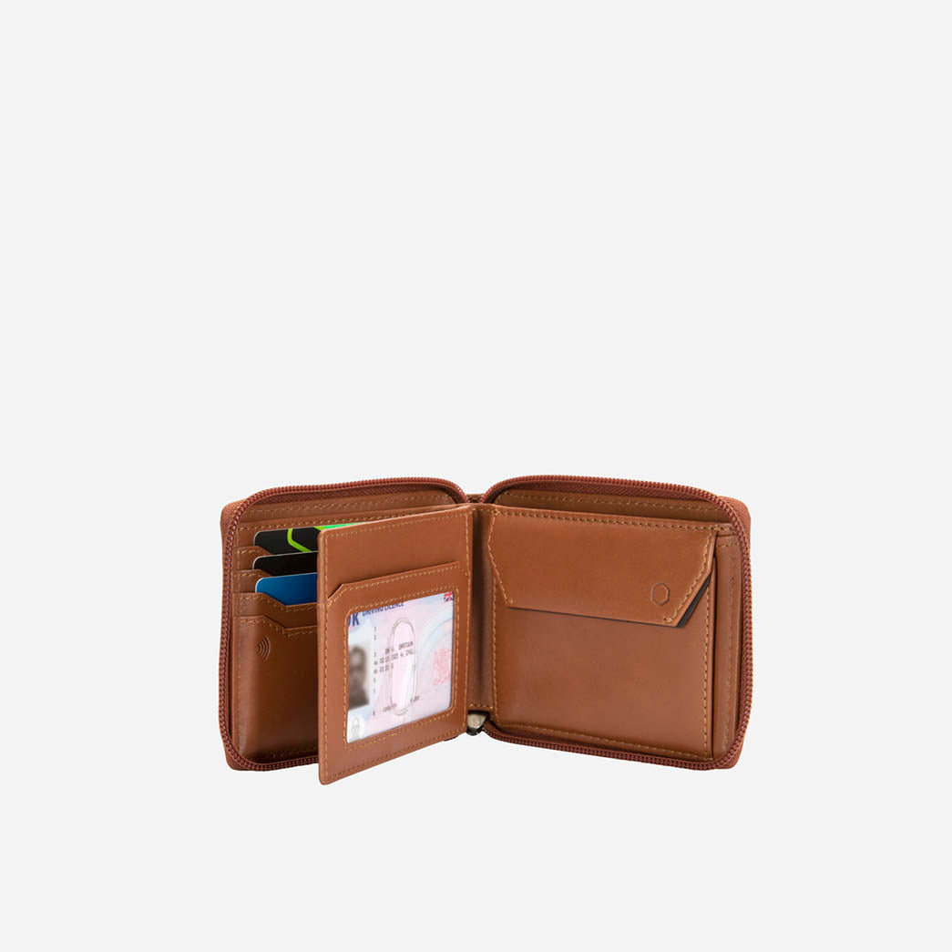 Jekyll and Hide - Large Zip Around Wallet With Coin Pouch - Mocha | Black | Tan interior compartments for cards and coins.