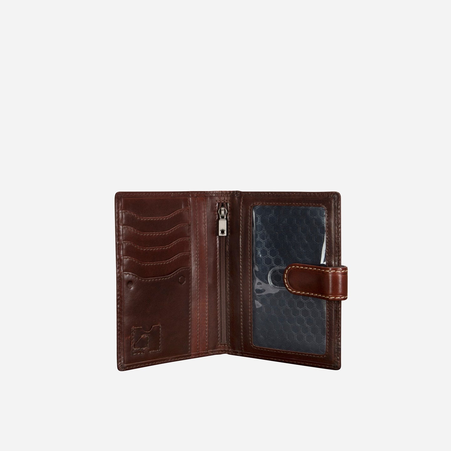 Jekyll and Hide - Passport Wallet And Organiser - Tan | Mocha, showcasing a sleek open design with card slots and clear ID holder.