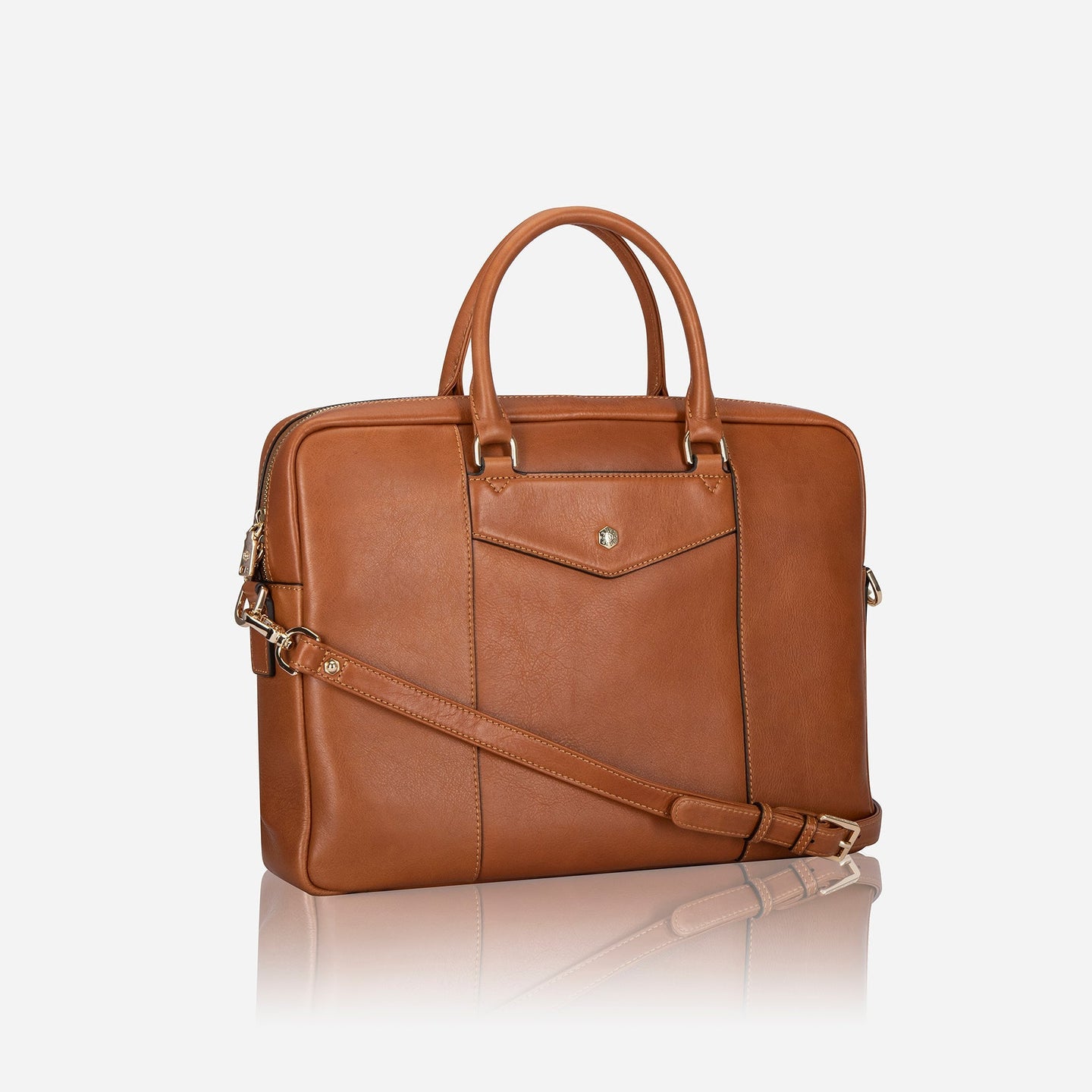 Jekyll and Hide - Ladies 13" Laptop Bag - Tan in sleek tan leather with handles and shoulder strap.
