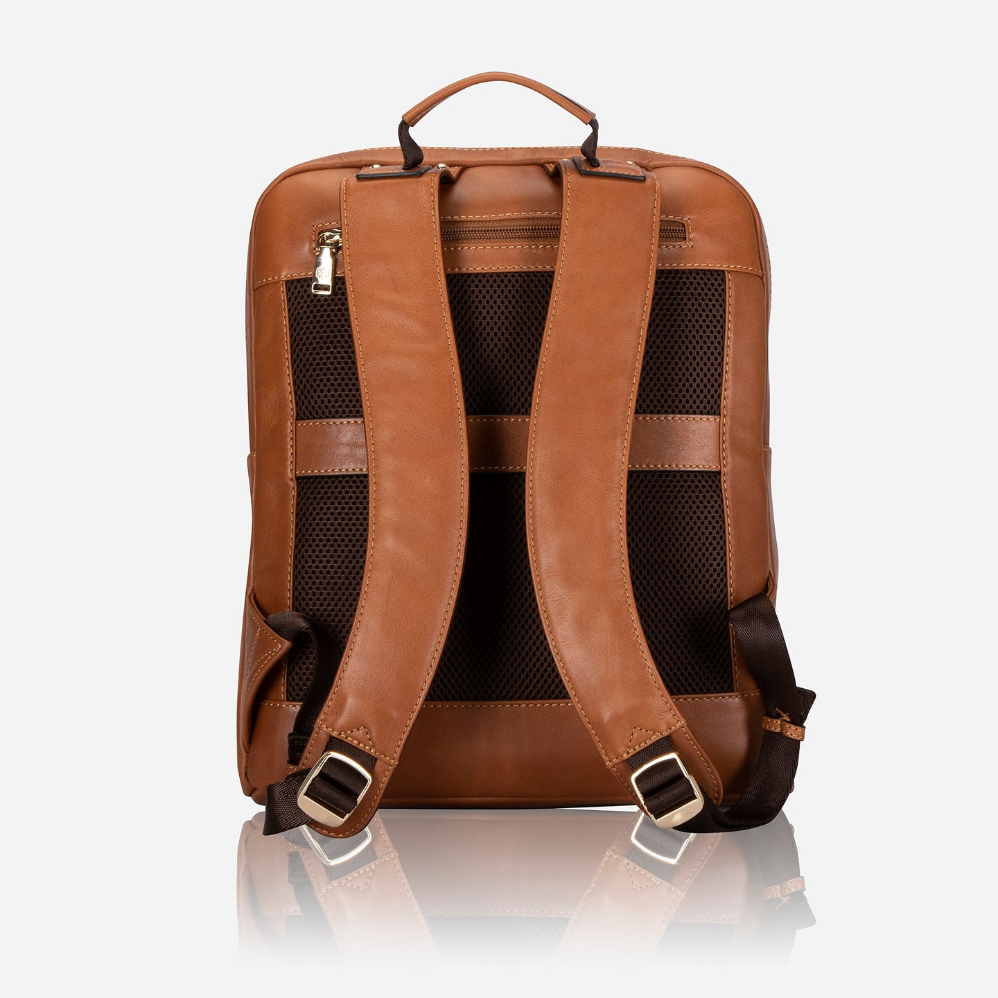 Jekyll and Hide - Ladies Business Backpack 38cm - Black | Tan back view showcasing stylish leather straps and mesh panel.