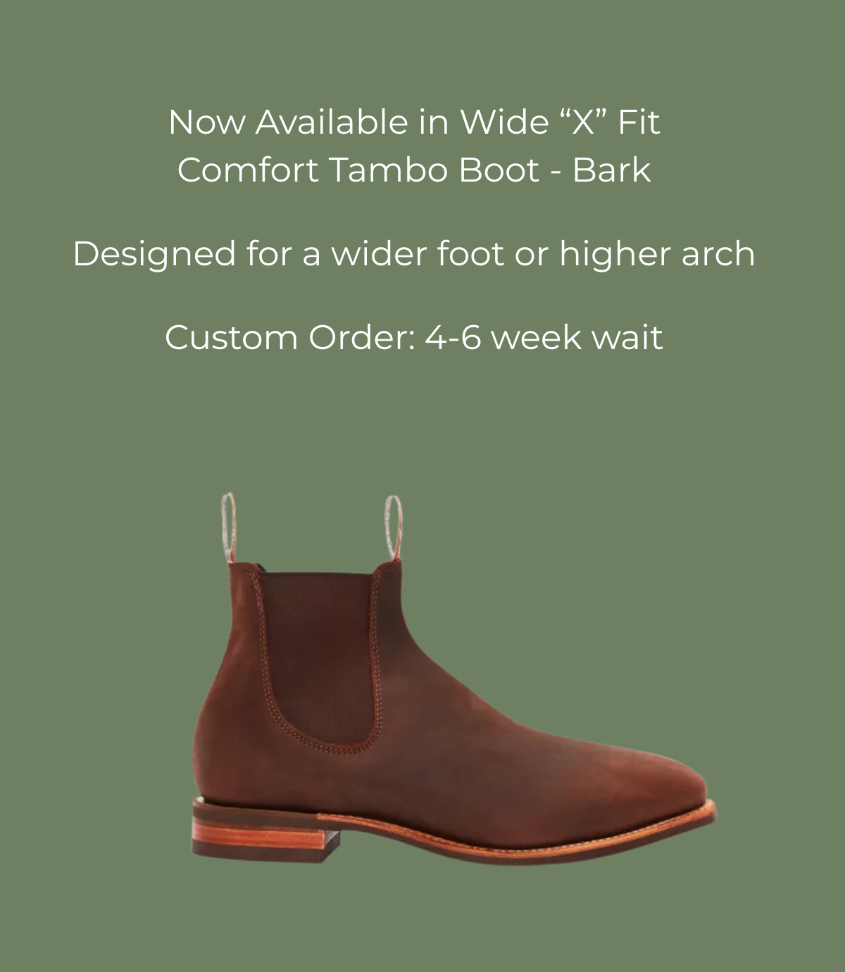 R.M.Williams - Comfort Tambo Boot - Crazy Horse Leather - Bark - X (Wide) Fit - CUSTOM ORDER