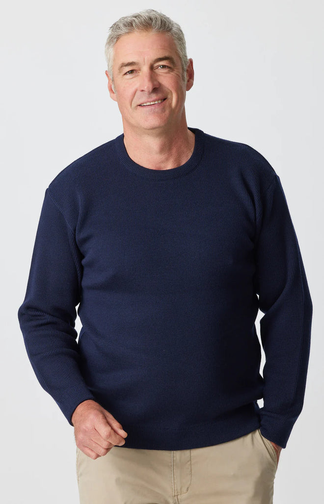 Aklanda - Merino Rib Knit Crew Neck Jumper - Navy