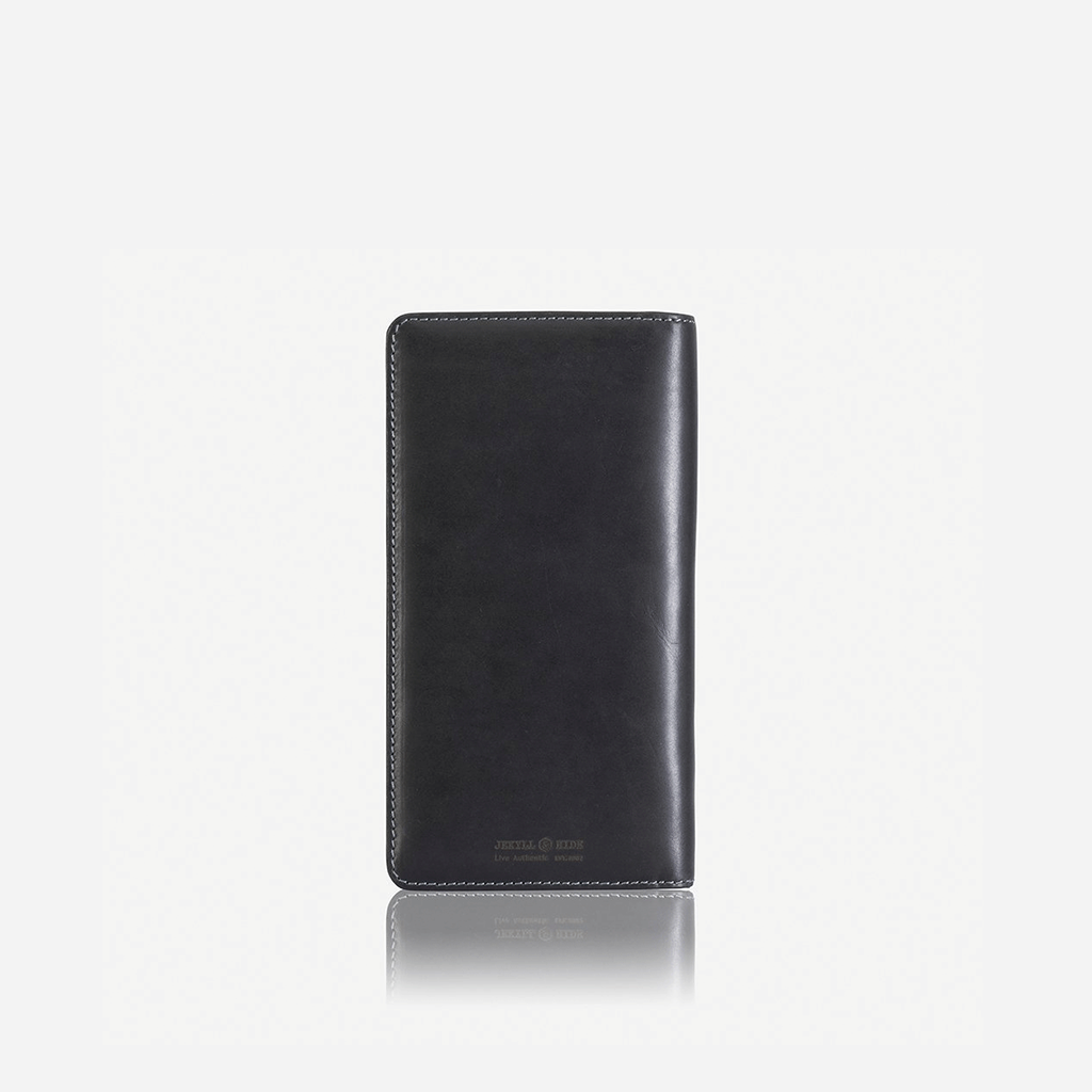 Jekyll and Hide - Large Zip-Around Travel And Passport Organiser - Tan | Mocha | Black in sleek black leather.