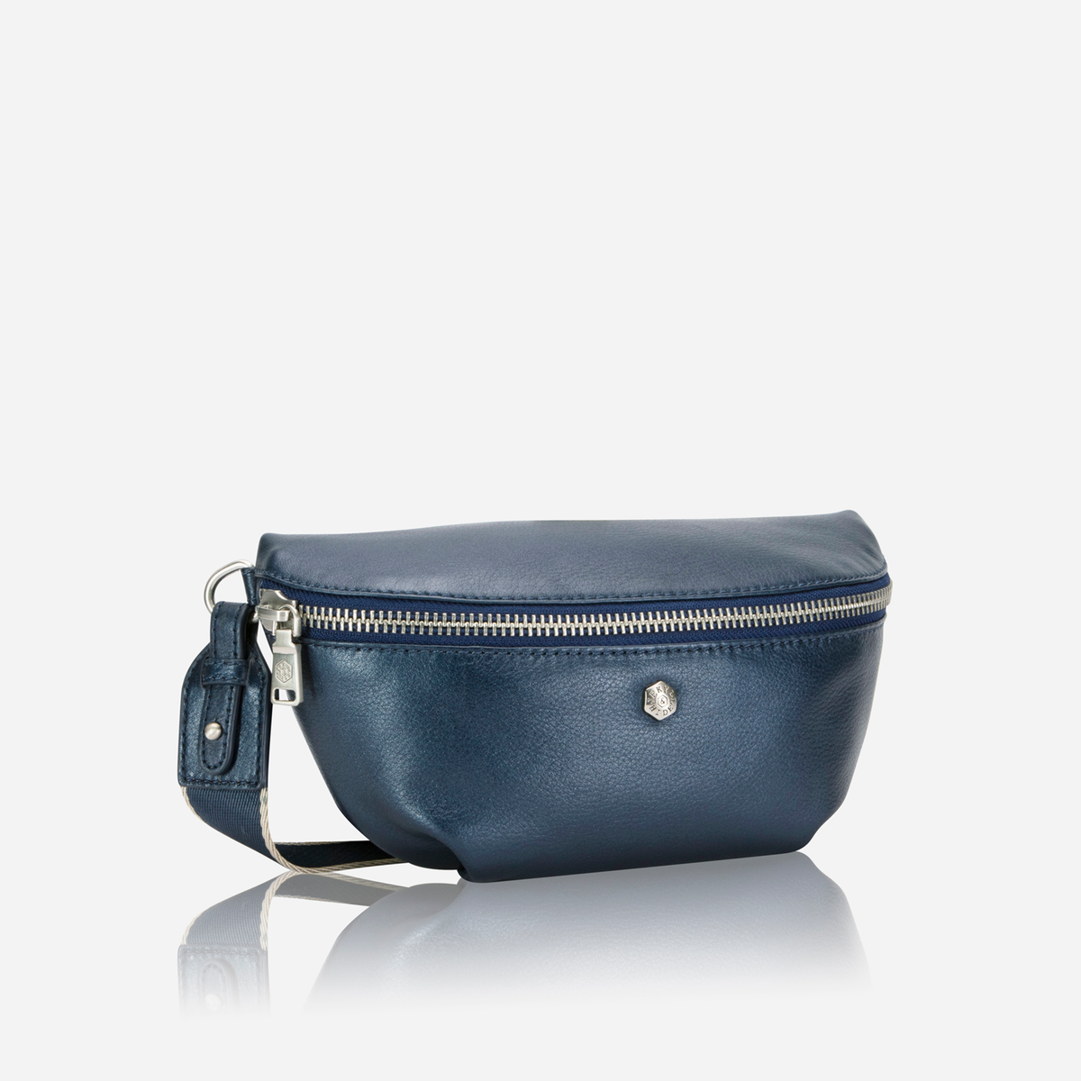 Jekyll and Hide - Womens Osaka Slim Leather Waist Bag - Tan and Multiple Colours in navy leather with zipper.