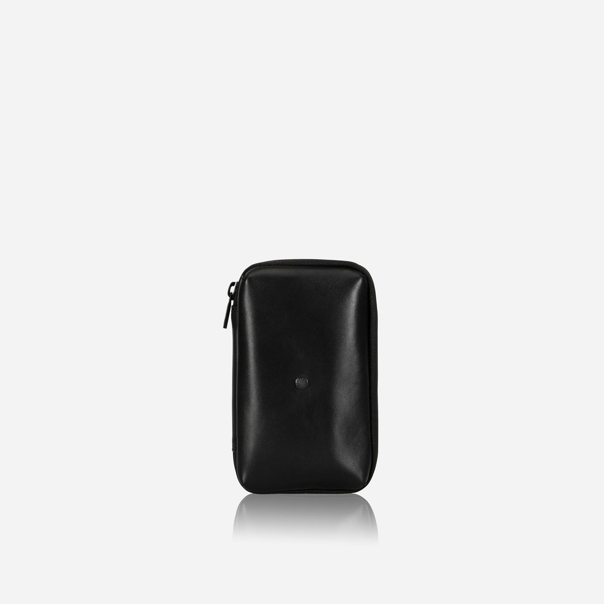 Jekyll and Hide - Compact Zip Around Cable Pouch - Tan | Black | Mocha in sleek black leather for tech accessories organization.