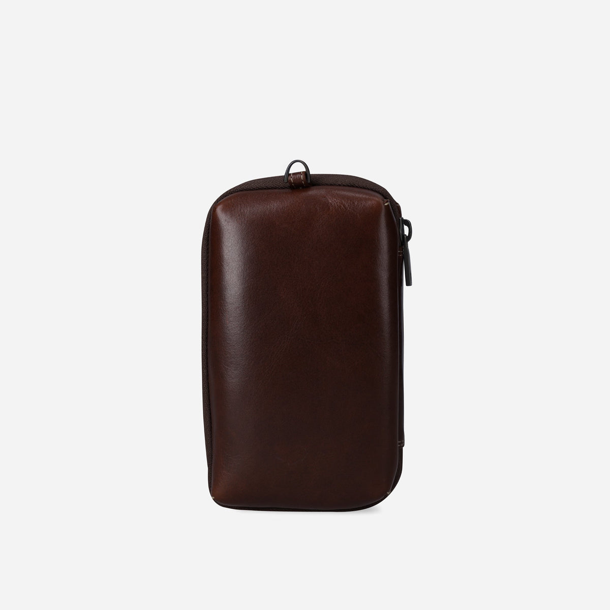 Jekyll and Hide - Compact Zip Around Cable Pouch - Tan | Black | Mocha in rich dark leather, perfect for travel and organization.