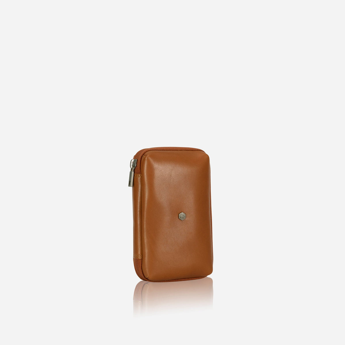 Jekyll and Hide - Compact Zip Around Cable Pouch - Tan | Black | Mocha in a sleek tan leather design.