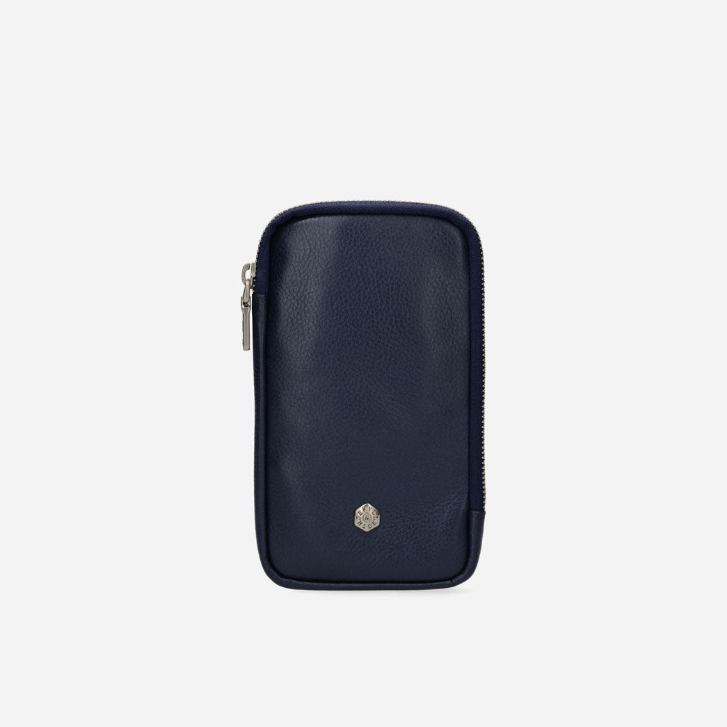 Jekyll and Hide - Mobile Phone Pouch With Strap - Black | Tan | Multiple Colours - Navy premium leather design.