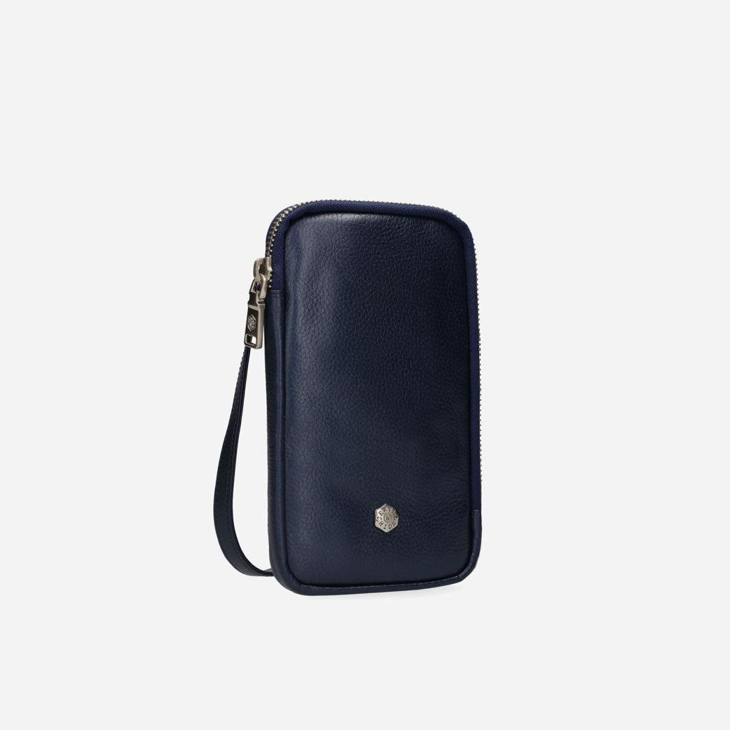 Jekyll and Hide - Mobile Phone Pouch With Strap - Black | Tan | Multiple Colours in navy leather design.